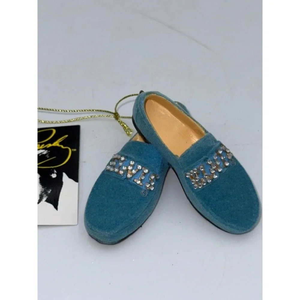 Elvis Presley Blue Suede Shoes Christmas Ornament Rhinestone Blue Loafers